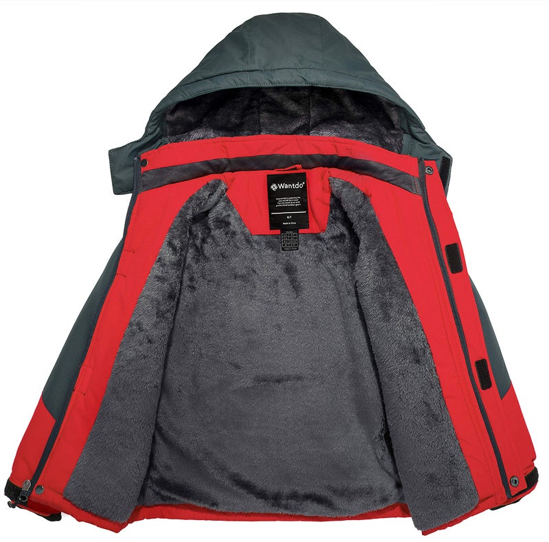 wantdo Boys' Winter Outerwear Jackets & Coats Waterproof Ski Jackets with Hood Red 14-16 - Image 3